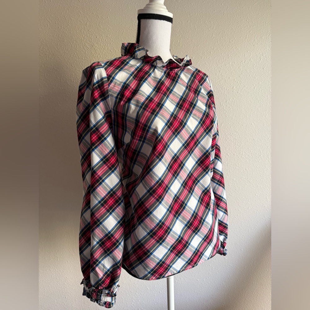 J. CREW FACTORY PINK & BLUE PLAID TOP | sz XL | TARTAN PLAID | NWOT